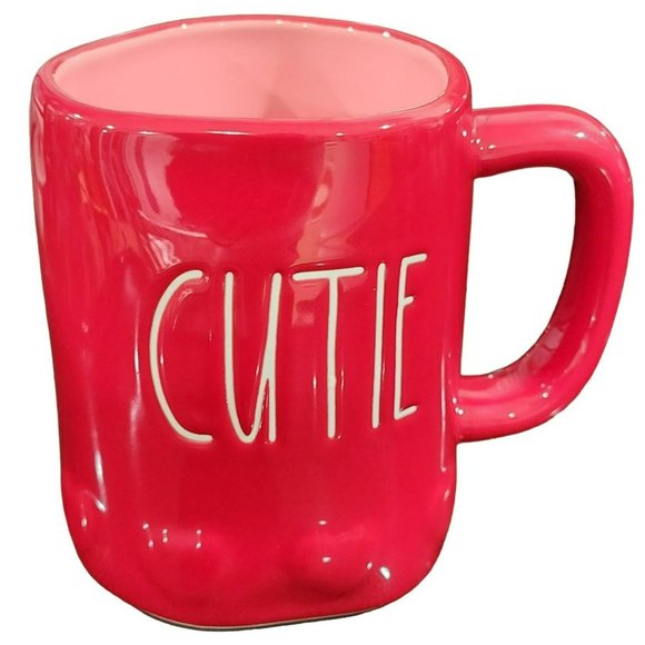 Rae Dunn CUTIE Red Ceramic Coffee Mug 16 Oz Embossed Hearts Around The Bottom - Picture 11 of 14
